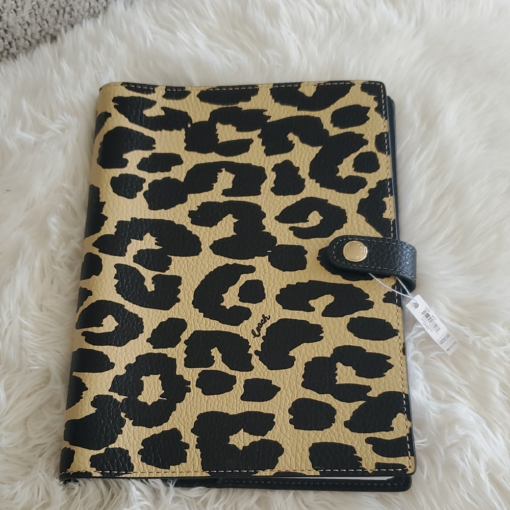 Coach Leopard Print Gold and Black Leather Organizer